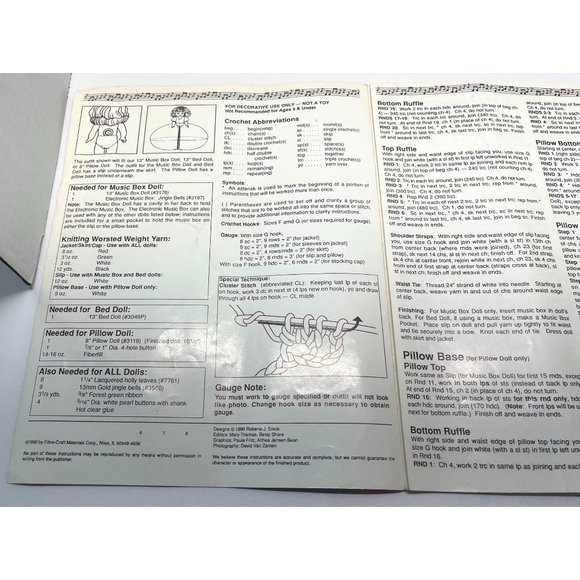 Fibre Craft Christmas Caroler Doll Music Box Pillow Crochet Pattern #FCM224 - Picture 3 of 6